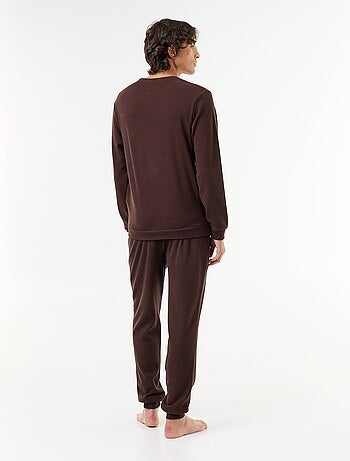 Conjunto de pijama largo de camiseta y pantalón gofrado - 2 piezas