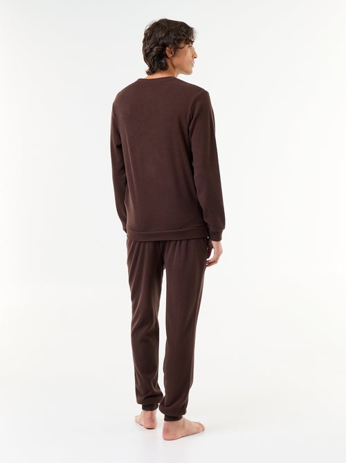 Conjunto de pijama largo de camiseta y pantalón gofrado - 2 piezas - Kiabi Conjunto de pijama largo de camiseta y pantalón gofrado - 2 piezas - Kiabi