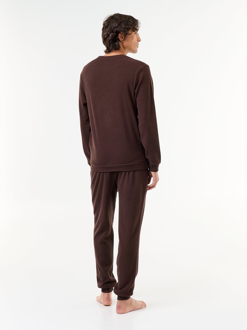 Conjunto de pijama largo de camiseta y pantalón gofrado - 2 piezas Marron - Kiabi