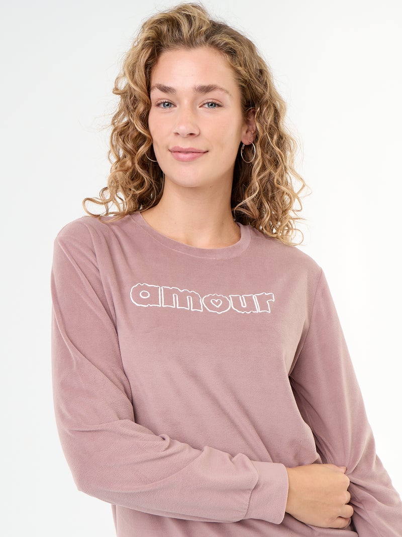 Conjunto de pijama largo de forro polar - 2 piezas Rosa - Kiabi