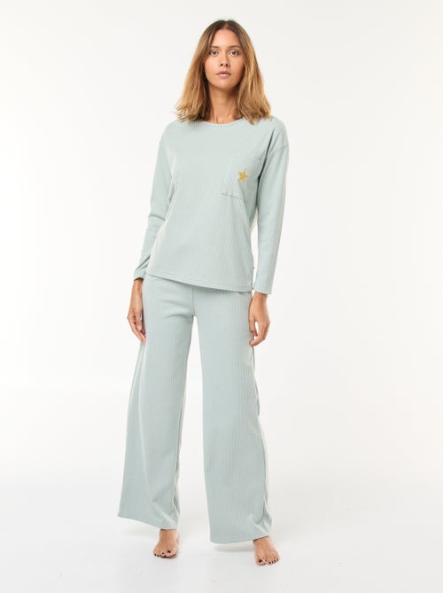 Conjunto de pijama largo de punto - 2 piezas - Kiabi