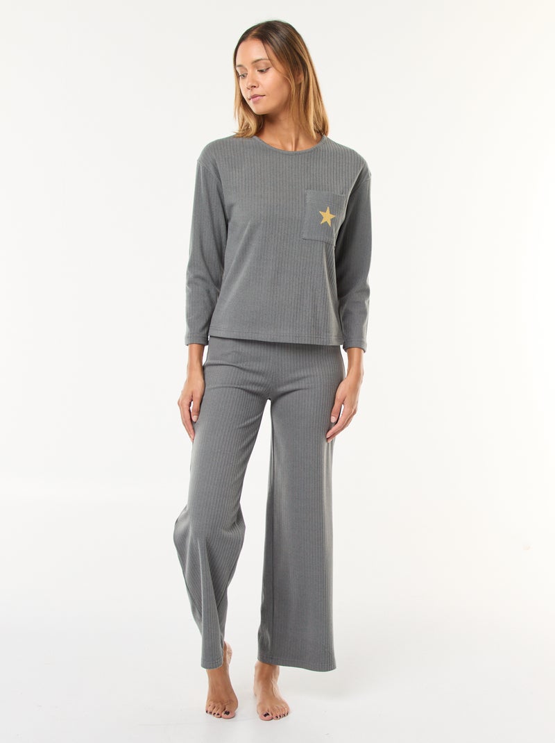 Conjunto de pijama largo de punto - 2 piezas Kaki - Kiabi