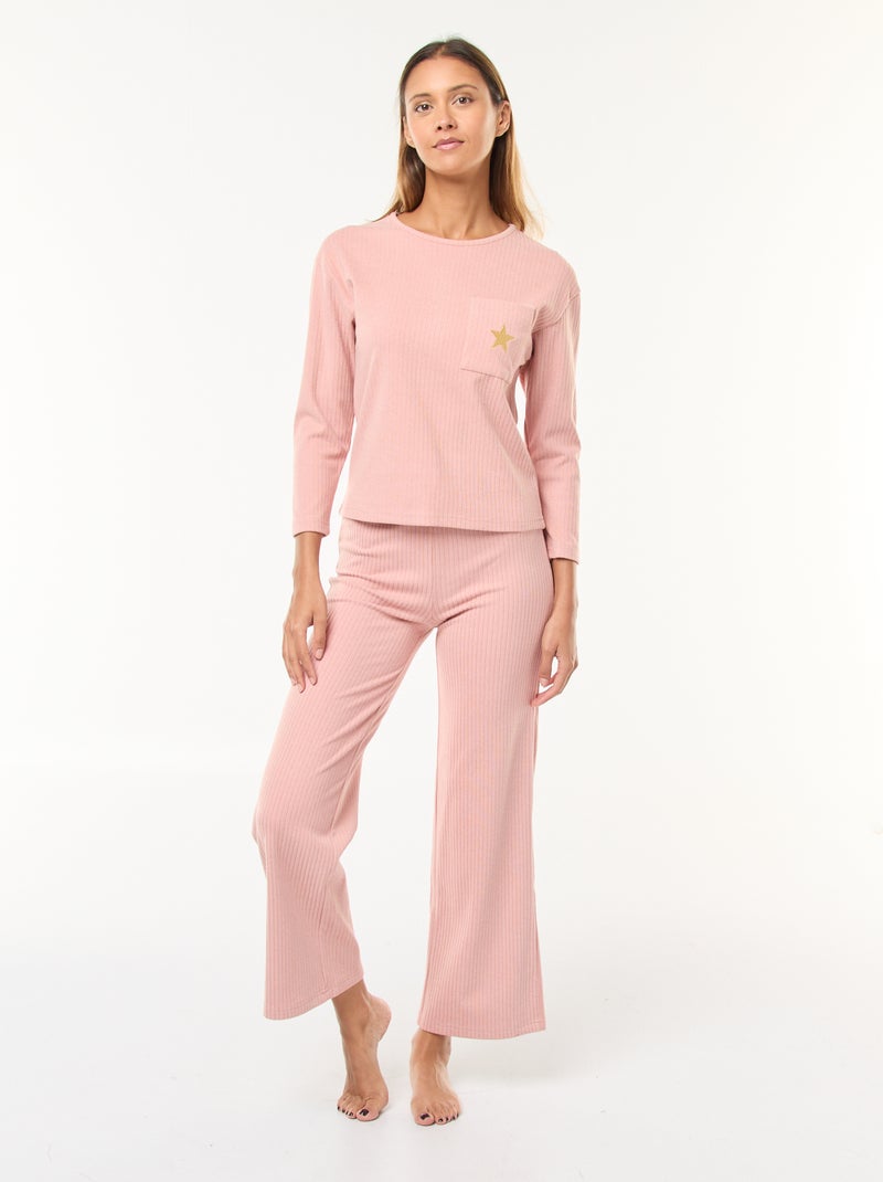 Conjunto de pijama largo de punto - 2 piezas Rosa - Kiabi