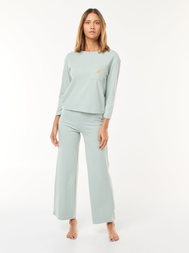 Conjunto de pijama largo de punto - 2 piezas Verde - Kiabi