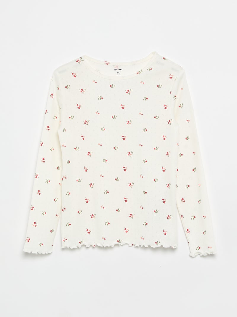 Conjunto de pijama largo de punto calado - 2 piezas Blanco - Kiabi