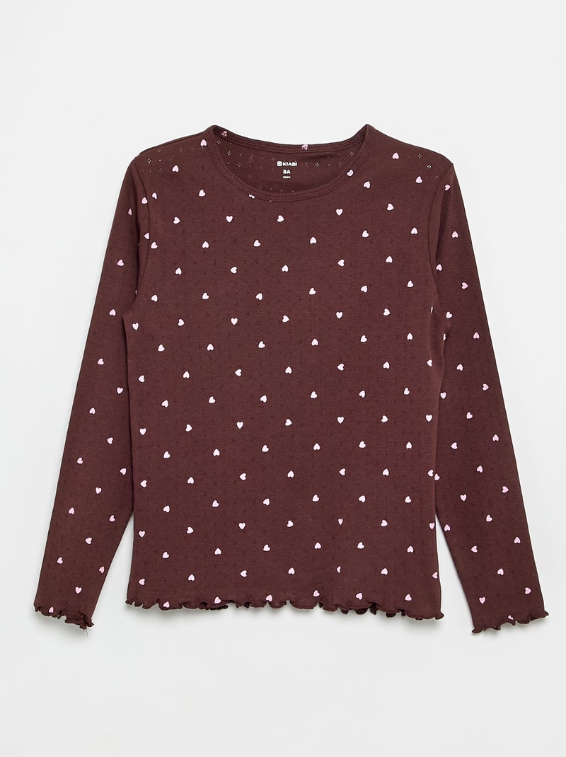 Conjunto de pijama largo de punto calado - 2 piezas Marron - Kiabi