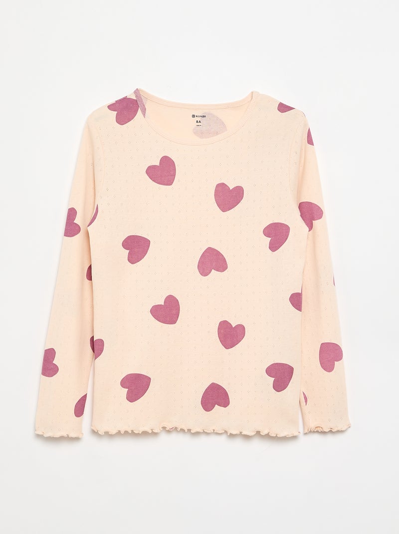 Conjunto de pijama largo de punto calado - 2 piezas Rosa - Kiabi