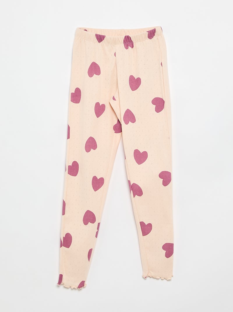 Conjunto de pijama largo de punto calado - 2 piezas Rosa - Kiabi