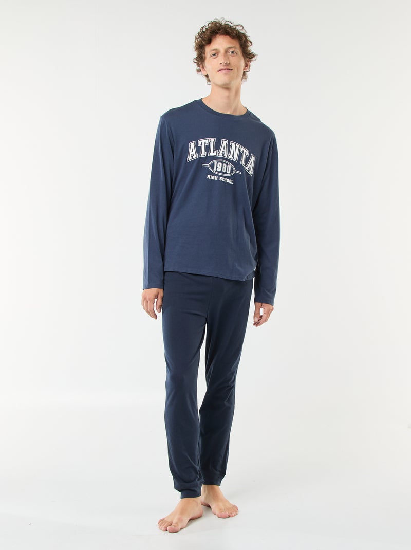 Conjunto de pijama largo de punto camiseta + pantalón - 2 piezas Azul - Kiabi