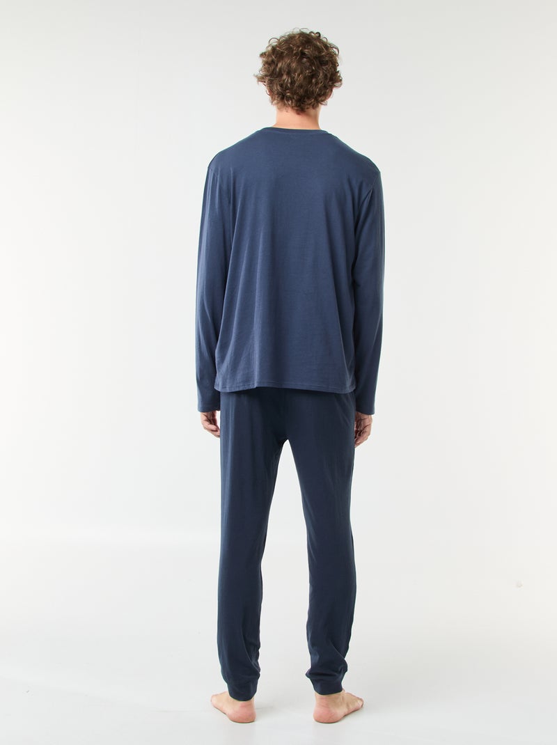 Conjunto de pijama largo de punto camiseta + pantalón - 2 piezas Azul - Kiabi