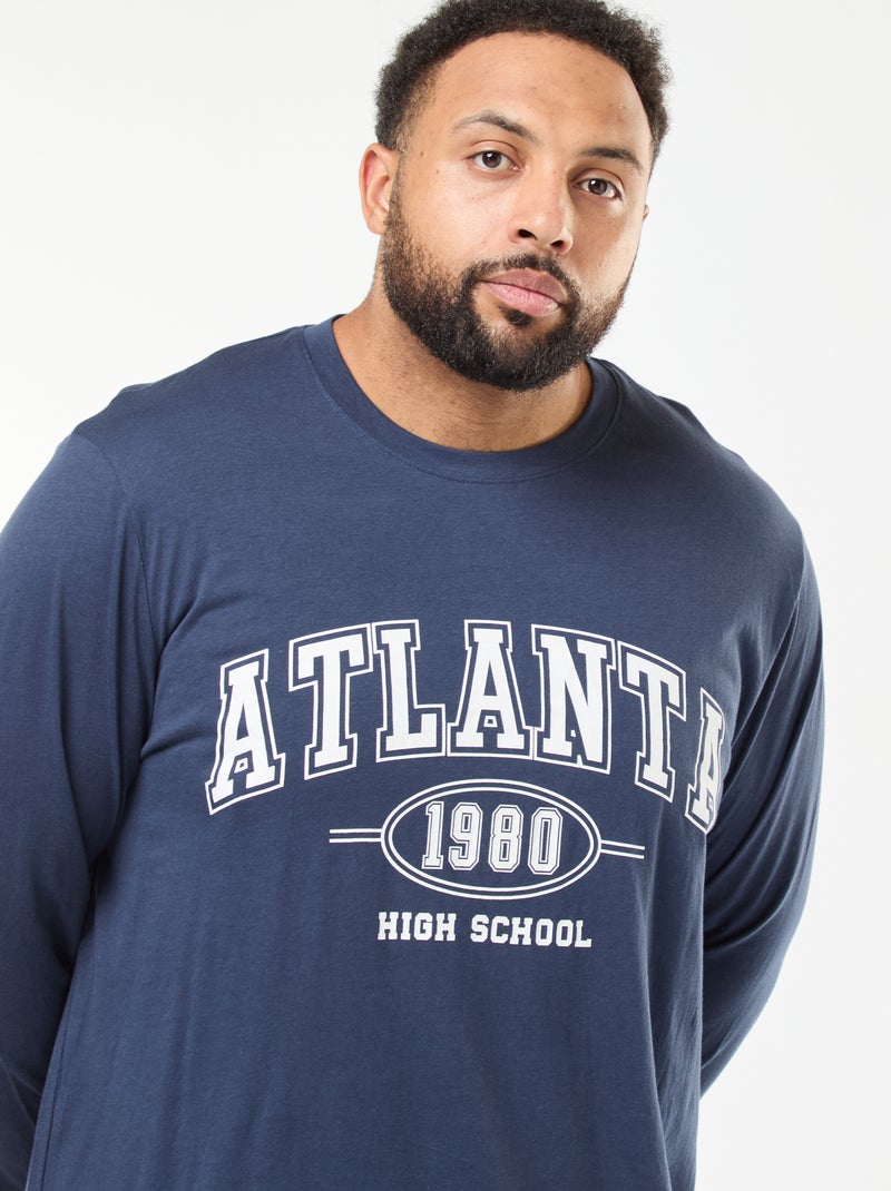 Conjunto de pijama largo de punto camiseta + pantalón - 2 piezas Azul - Kiabi