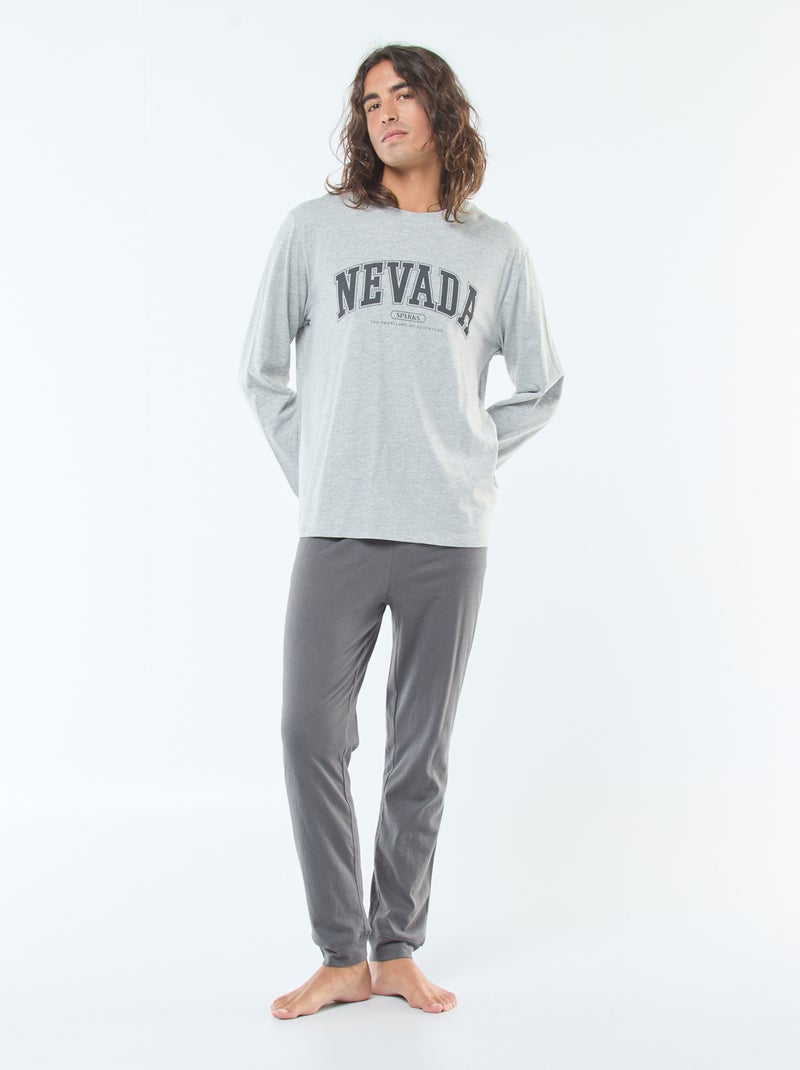 Conjunto de pijama largo de punto camiseta + pantalón - 2 piezas Gris - Kiabi