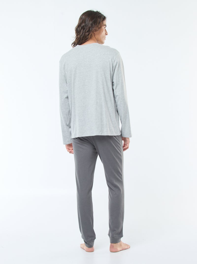 Conjunto de pijama largo de punto camiseta + pantalón - 2 piezas Gris - Kiabi