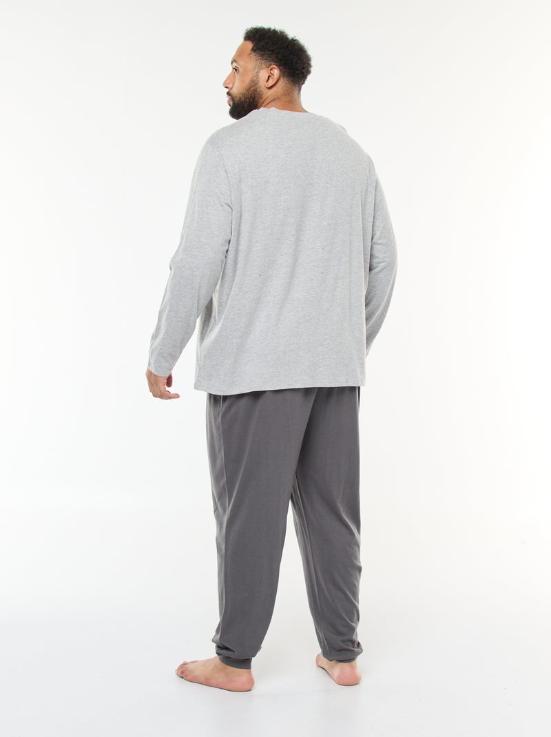 Conjunto de pijama largo de punto camiseta + pantalón - 2 piezas Gris - Kiabi