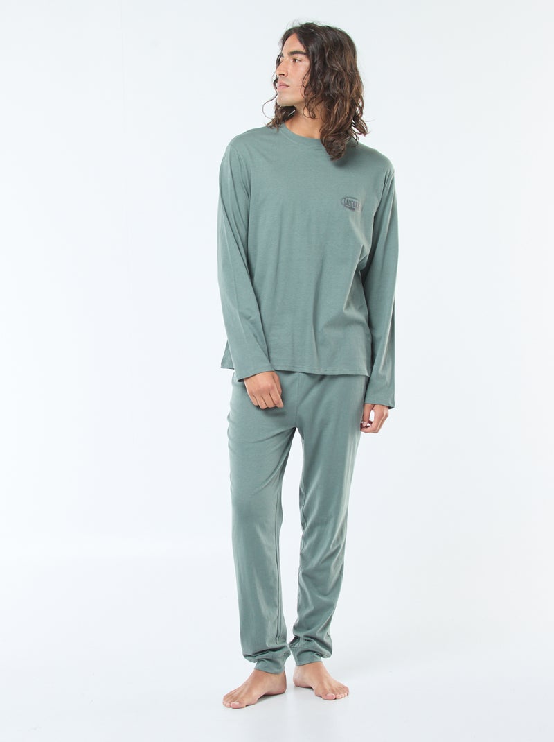 Conjunto de pijama largo de punto camiseta + pantalón - 2 piezas Verde - Kiabi