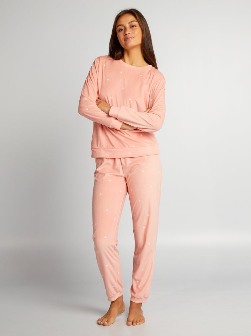 Conjunto de pijama largo de tejido suave - 2 piezas ROSA - Kiabi