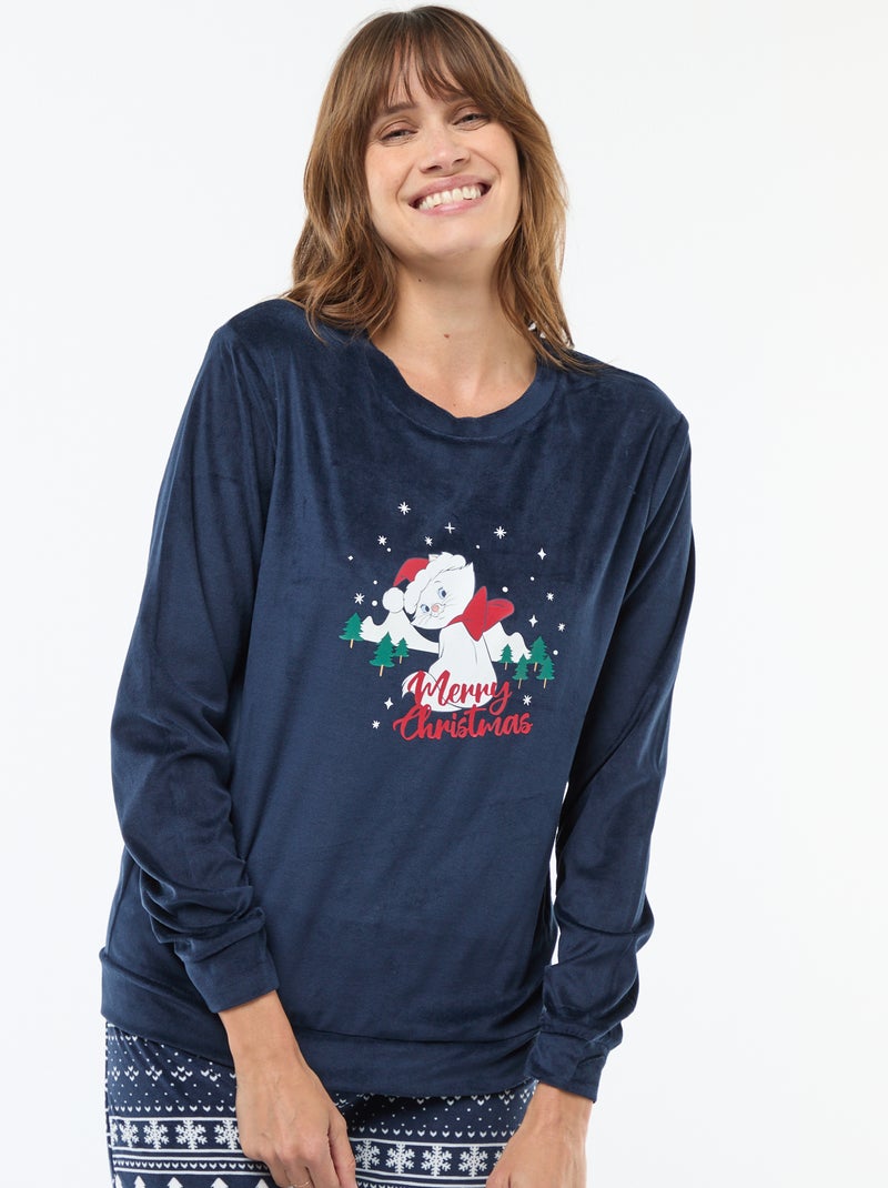 Conjunto de pijama largo de terciopelo - 2 piezas Azul - Kiabi
