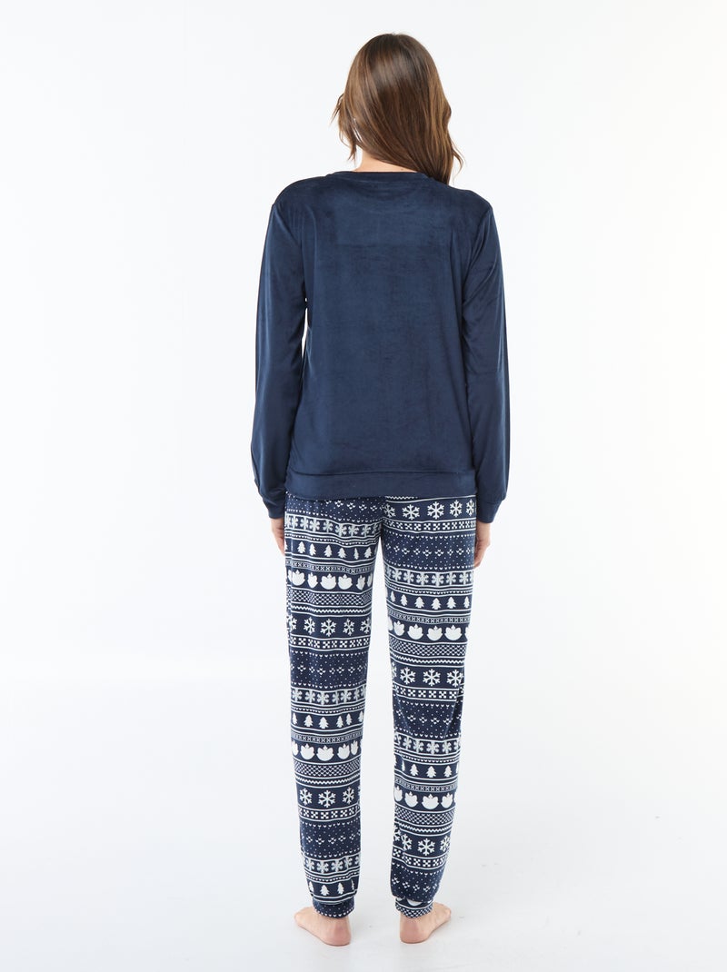 Conjunto de pijama largo de terciopelo - 2 piezas Azul - Kiabi