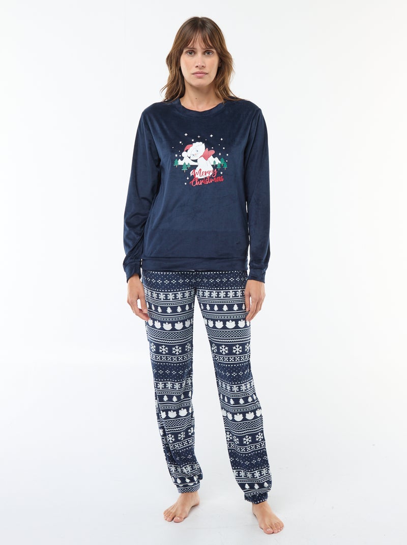 Conjunto de pijama largo de terciopelo - 2 piezas Azul - Kiabi