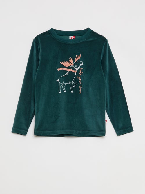 Conjunto de pijama largo de terciopelo - 2 piezas - Kiabi