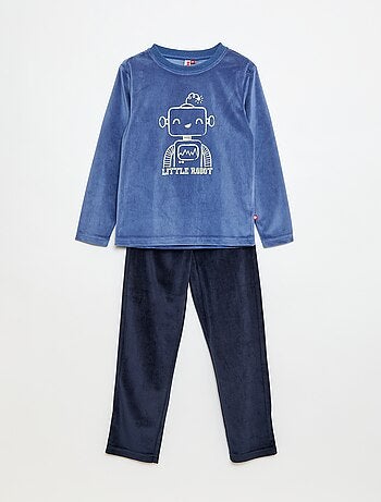 Conjunto de pijama largo de terciopelo camiseta + pantalón - 2 piezas