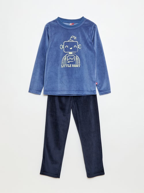 Conjunto de pijama largo de terciopelo camiseta + pantalón - 2 piezas - Kiabi