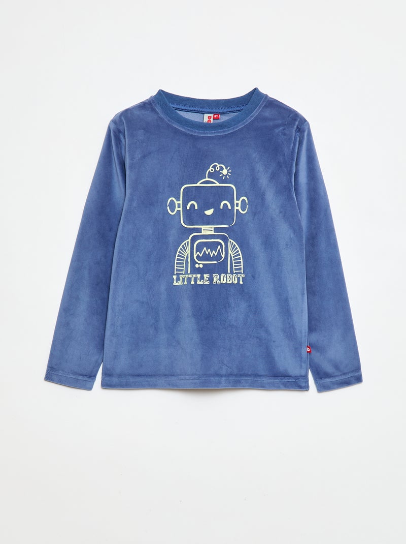 Conjunto de pijama largo de terciopelo camiseta + pantalón - 2 piezas Azul - Kiabi