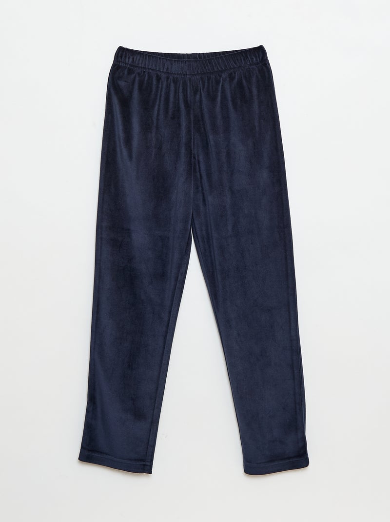 Conjunto de pijama largo de terciopelo camiseta + pantalón - 2 piezas Azul - Kiabi
