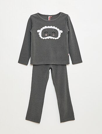 Conjunto de pijama largo en material suave y acanalado camiseta + pantalón - 2 piezas
