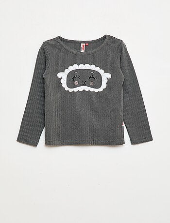 Conjunto de pijama largo en material suave y acanalado camiseta + pantalón - 2 piezas