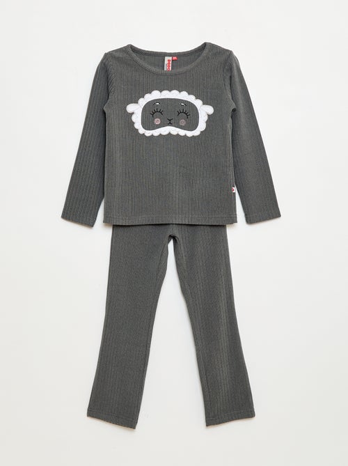 Conjunto de pijama largo en material suave y acanalado, camiseta + pantalón - 2 piezas - Kiabi