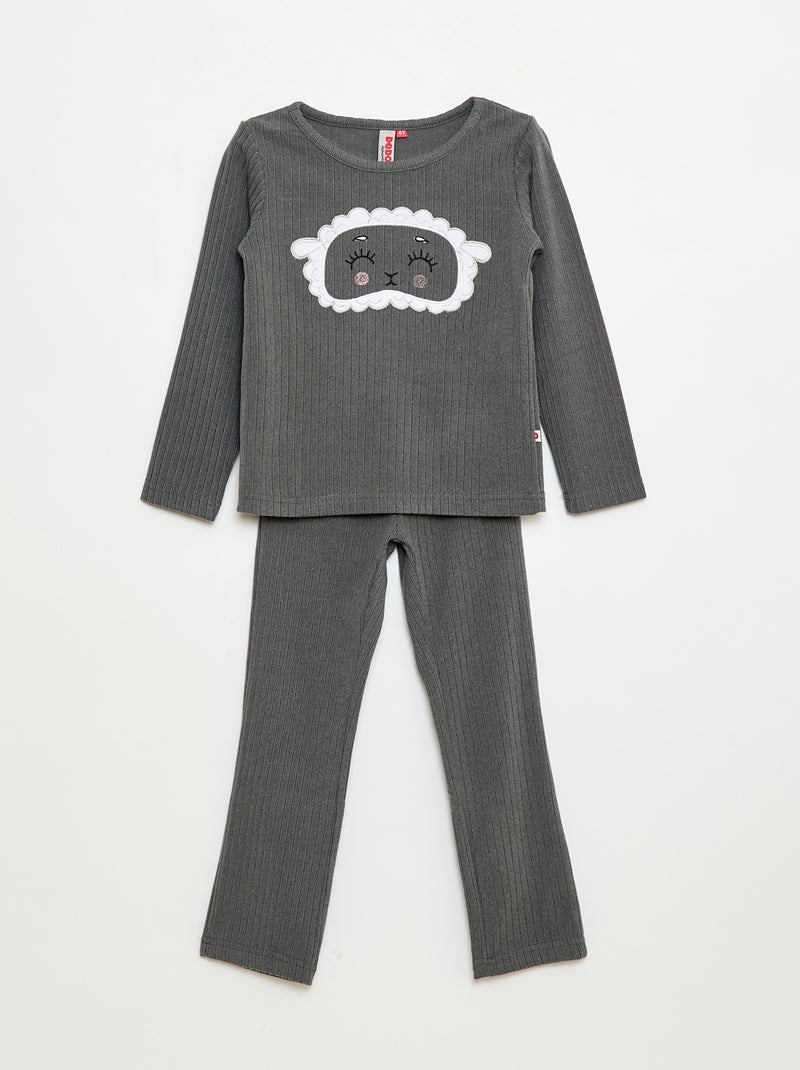 Conjunto de pijama largo en material suave y acanalado, camiseta + pantalón - 2 piezas Gris - Kiabi