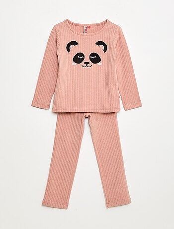 Conjunto de pijama largo en material suave y acanalado camiseta + pantalón - 2 piezas