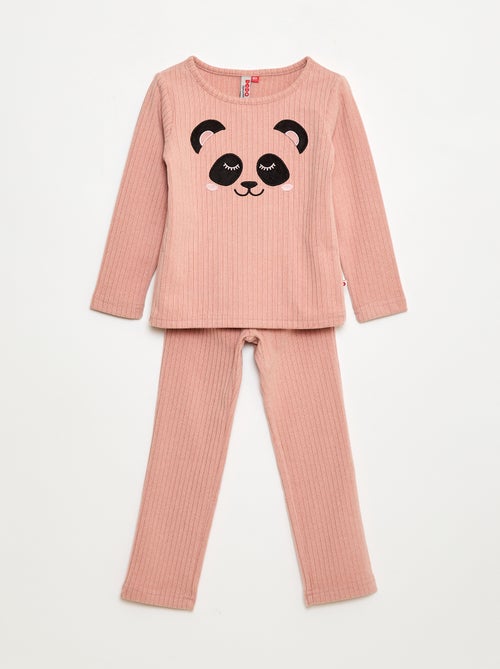Conjunto de pijama largo en material suave y acanalado camiseta + pantalón - 2 piezas - Kiabi