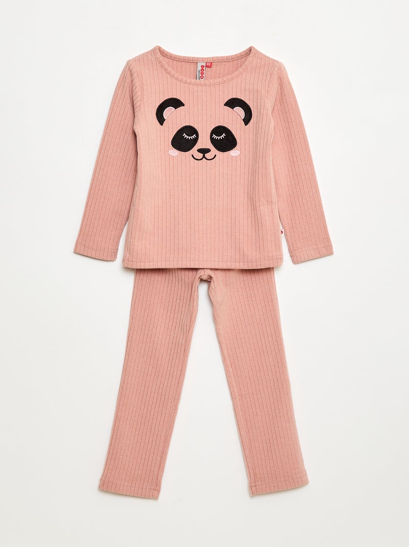 Conjunto de pijama largo en material suave y acanalado camiseta + pantalón - 2 piezas Rosa - Kiabi