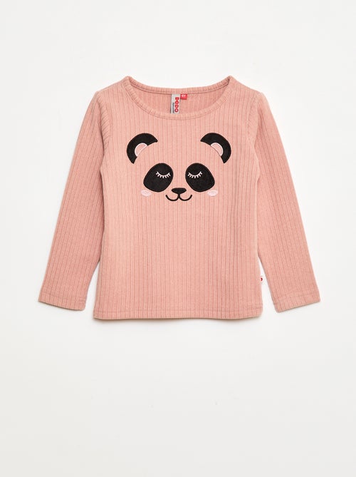 Conjunto de pijama largo en material suave y acanalado camiseta + pantalón - 2 piezas - Kiabi Conjunto de pijama largo en material suave y acanalado camiseta + pantalón - 2 piezas - Kiabi