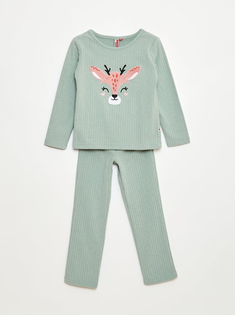 Conjunto de pijama largo en material suave y acanalado camiseta + pantalón - 2 piezas Verde - Kiabi