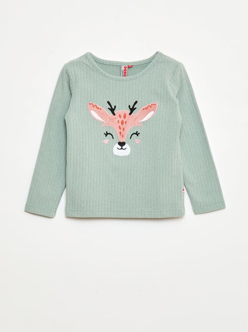 Conjunto de pijama largo en material suave y acanalado camiseta + pantalón - 2 piezas - Kiabi