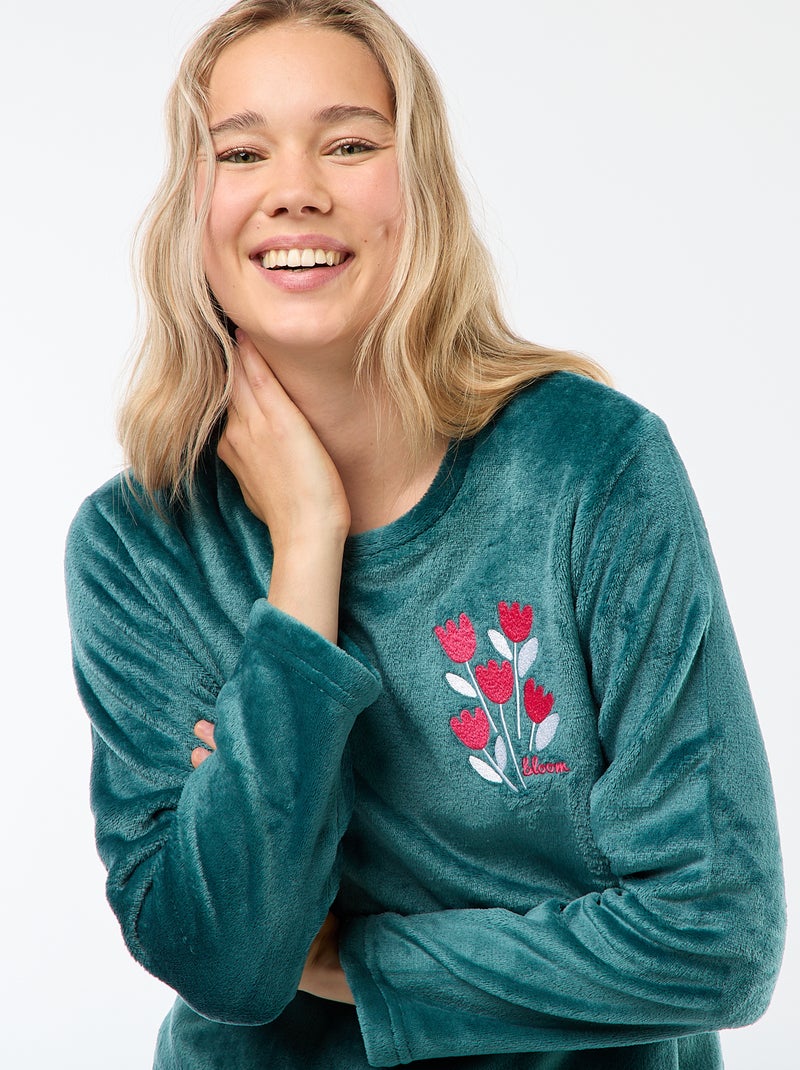 Conjunto de pijama largo en polar - 2 piezas Verde - Kiabi