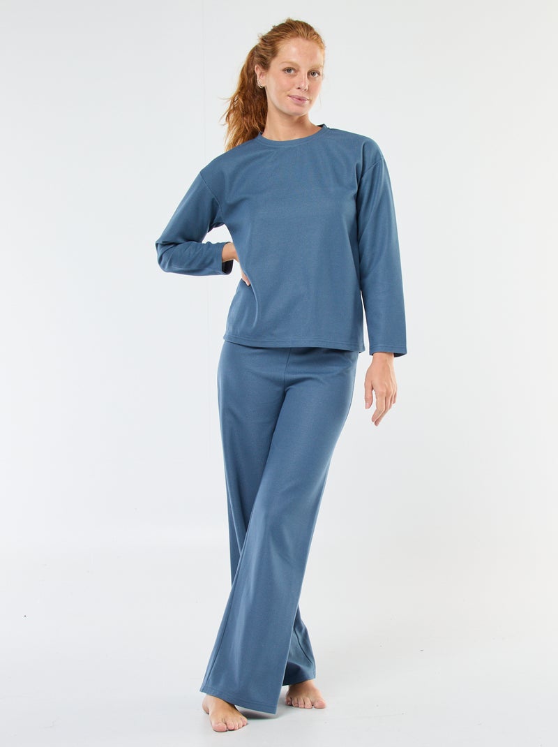 Conjunto de pijama largo en punto gofrado - 2 piezas Azul - Kiabi