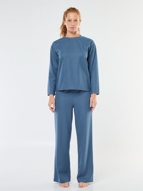 Conjunto de pijama largo en punto gofrado - 2 piezas - Kiabi