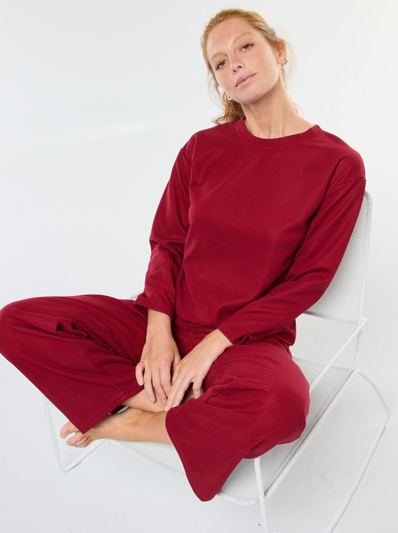 Conjunto de pijama largo en punto gofrado - 2 piezas Rojo - Kiabi