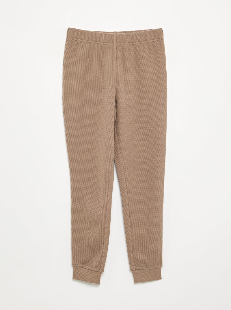 Conjunto de pijama largo gofrado - 2 piezas Beige - Kiabi