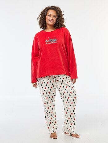 Conjunto de pijama largo navideño en polar - 2 piezas