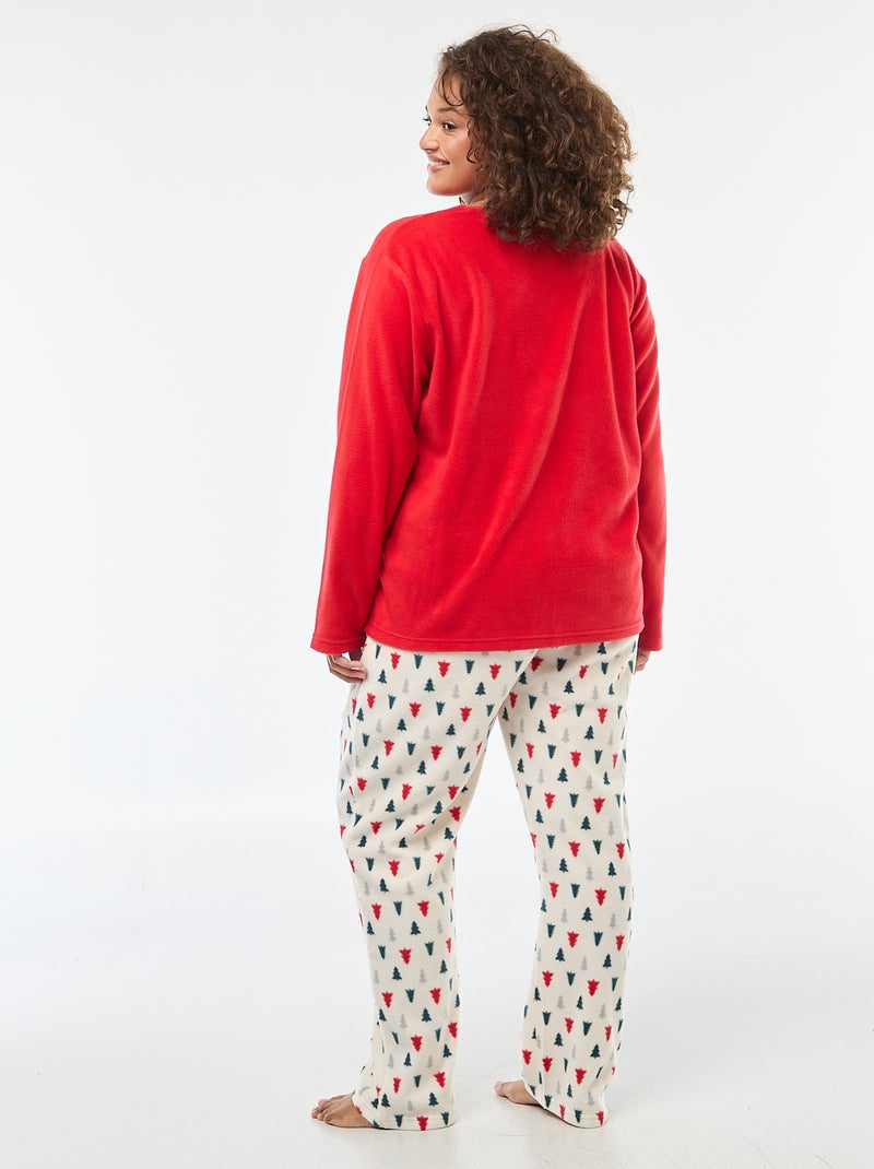 Conjunto de pijama largo navideño en polar - 2 piezas Rojo - Kiabi