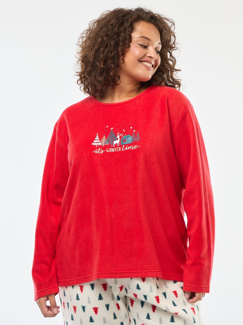 Conjunto de pijama largo navideño en polar - 2 piezas Rojo - Kiabi