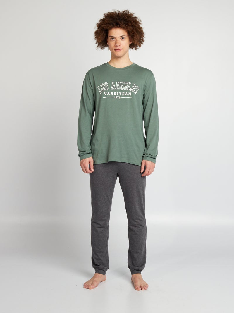 Conjunto de pijama largo pantalón corto + camiseta - 2 piezas VERDE - Kiabi