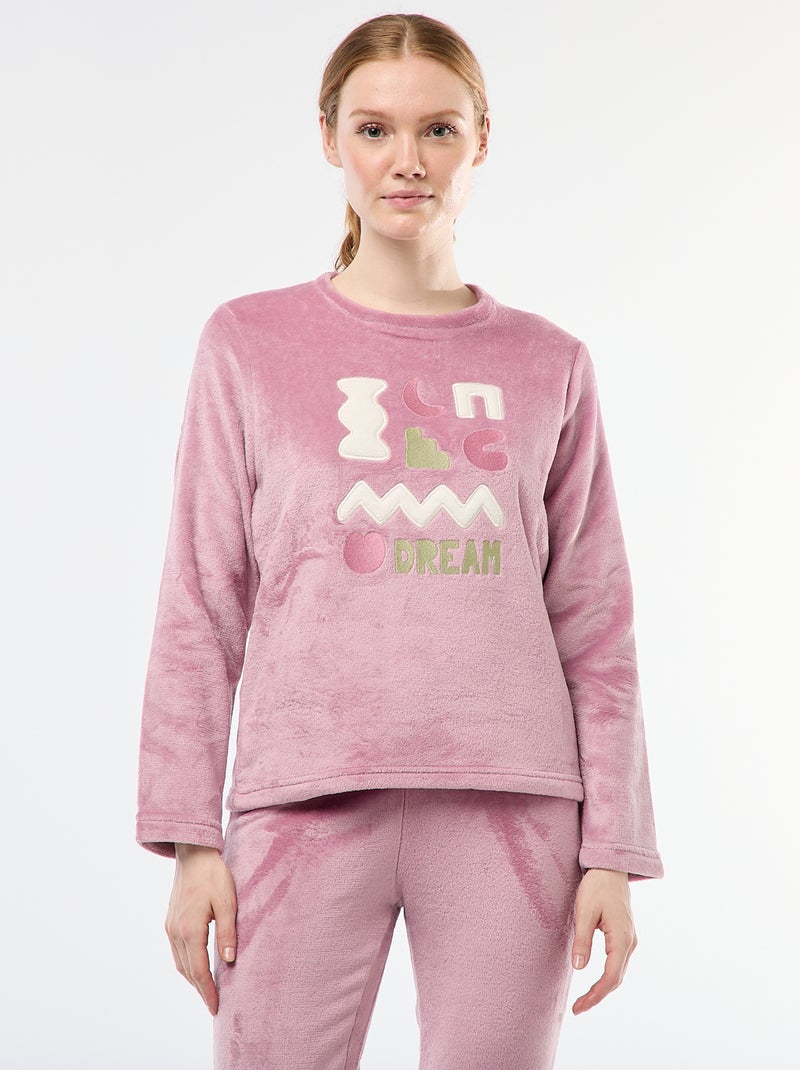 Conjunto de pijama largo polar - 2 piezas Rosa - Kiabi