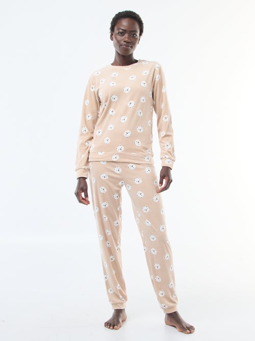 Conjunto de pijama largo polar camiseta + pantalón - 2 piezas - Kiabi