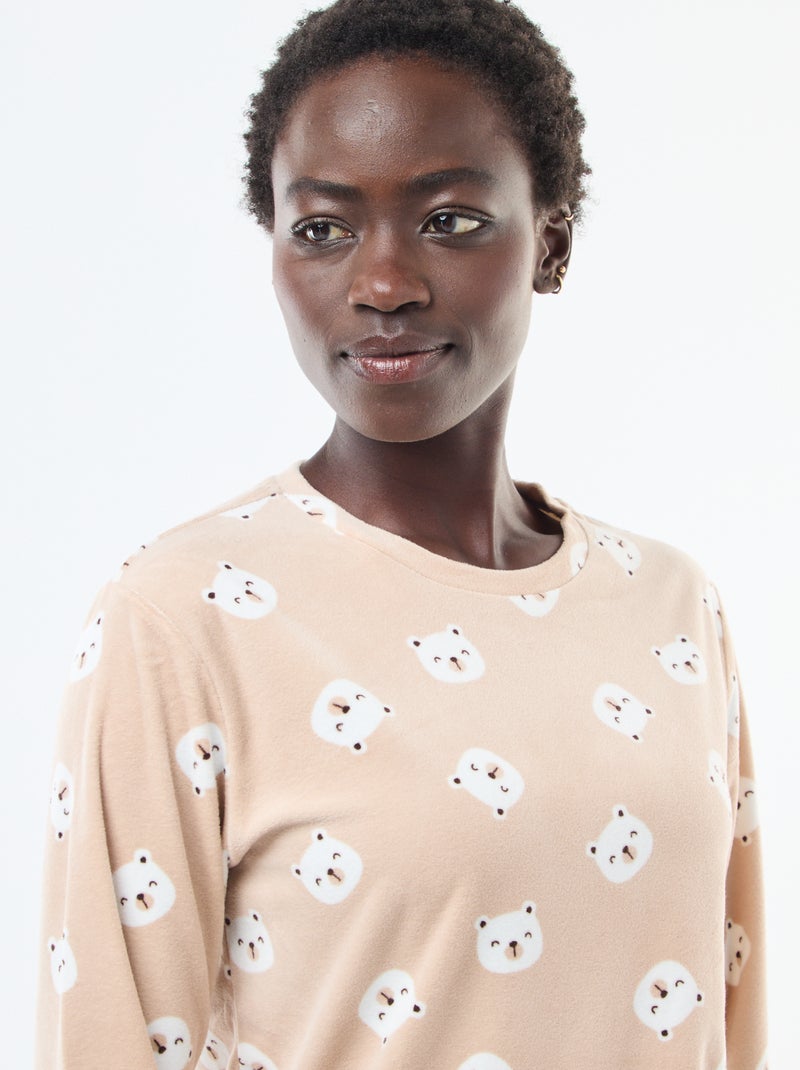 Conjunto de pijama largo polar camiseta + pantalón - 2 piezas Gris - Kiabi